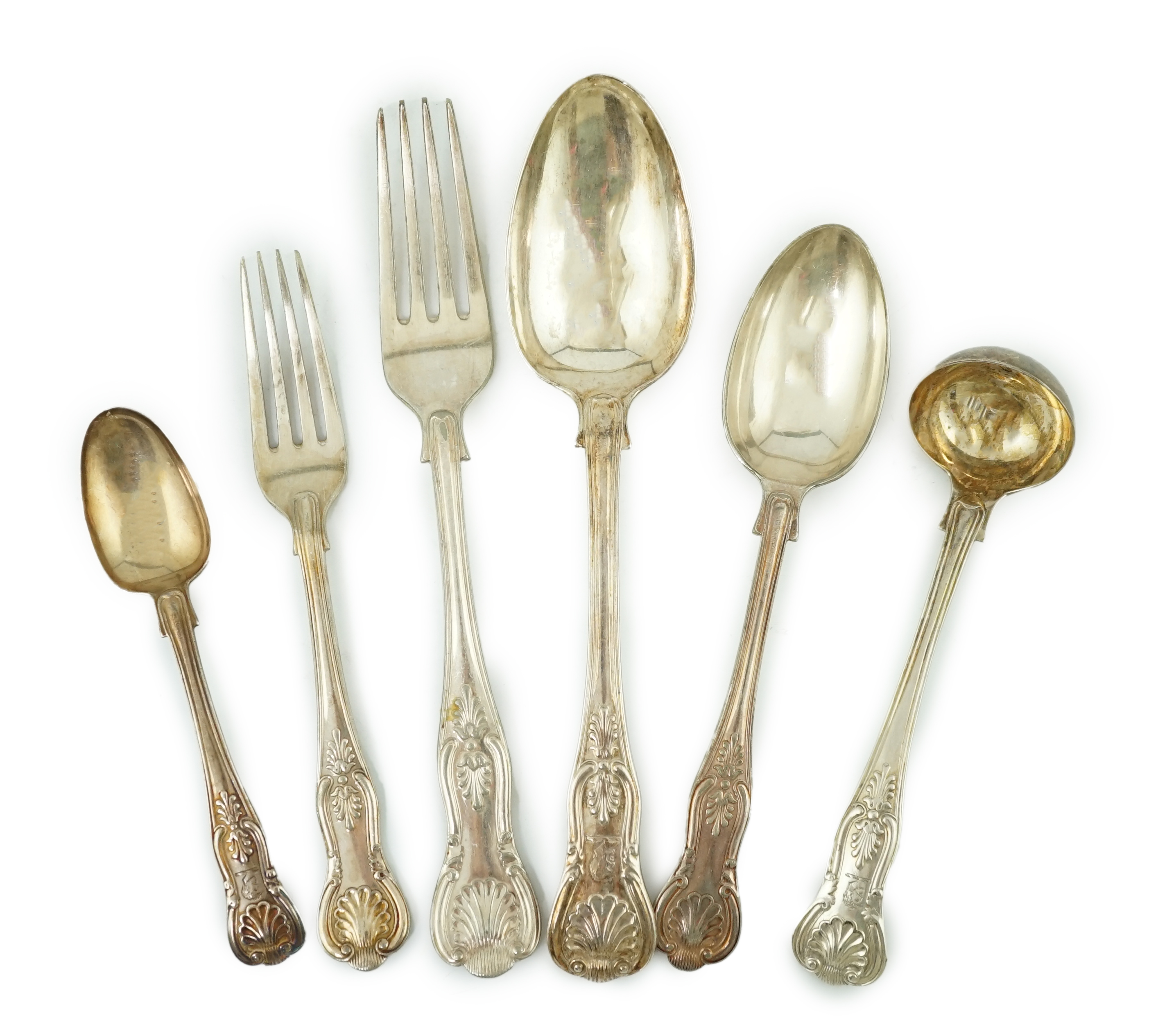 A part canteen of Victorian silver King's pattern flatware by William Eaton